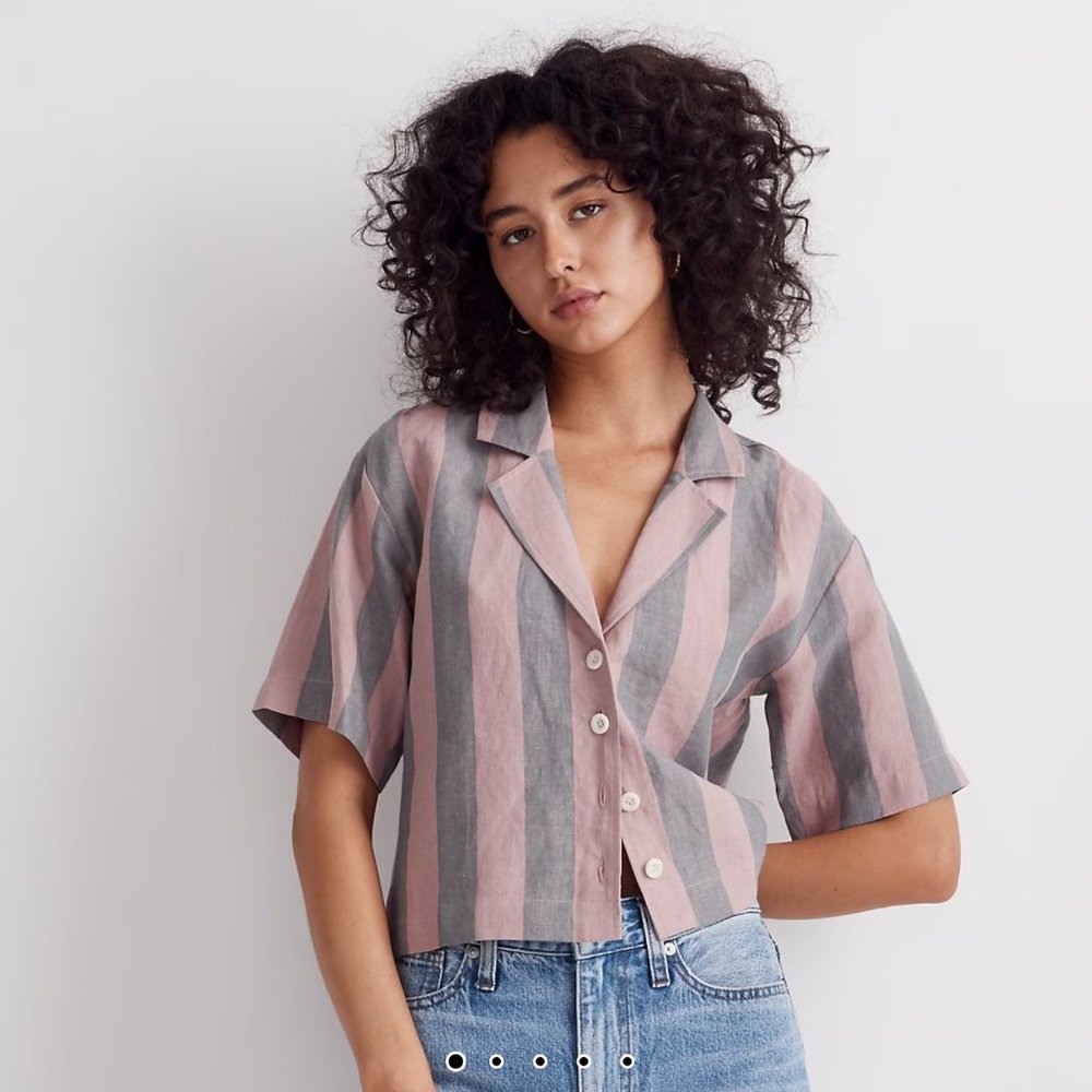 NWT Madewell 100% Linen Shirt in Springy Stripe Size M